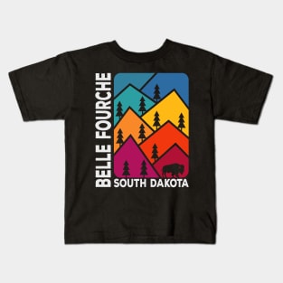 Belle Fourche South Dakota Vintage Mountains Bison Kids T-Shirt